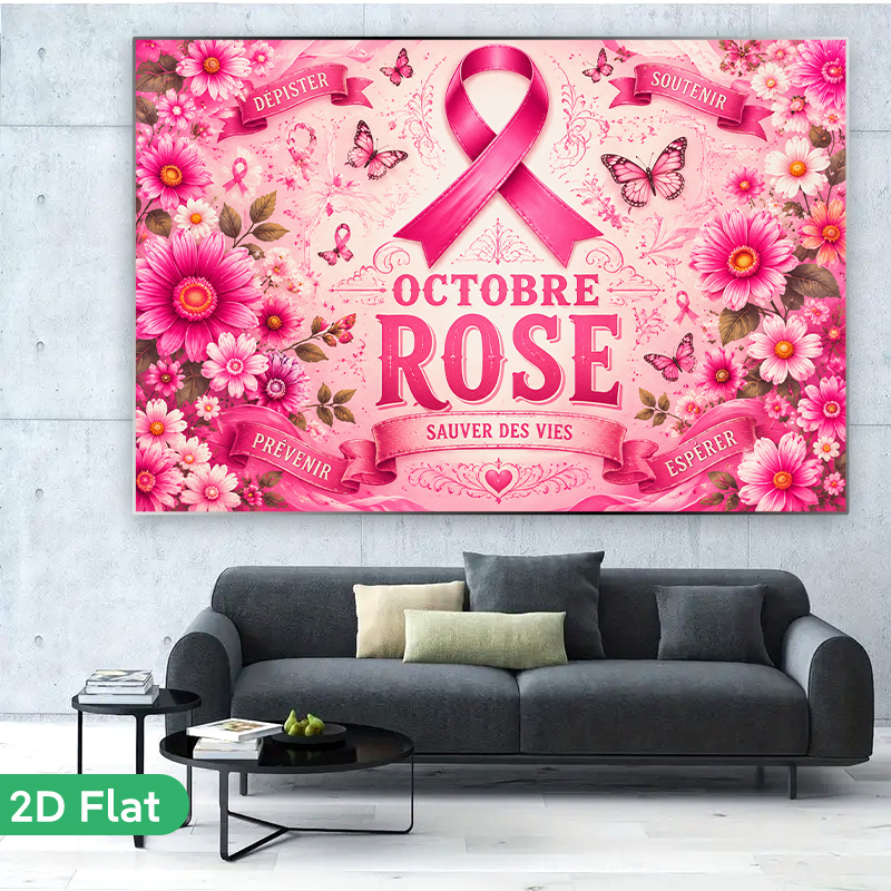 TEMU Plat 2D, Bannière Plate 2D 1 pièce, Octobre Rose contre le du Sein, Tenture Murale à Motif Floral et Coloré, Suspension Décorative Accrocheuse