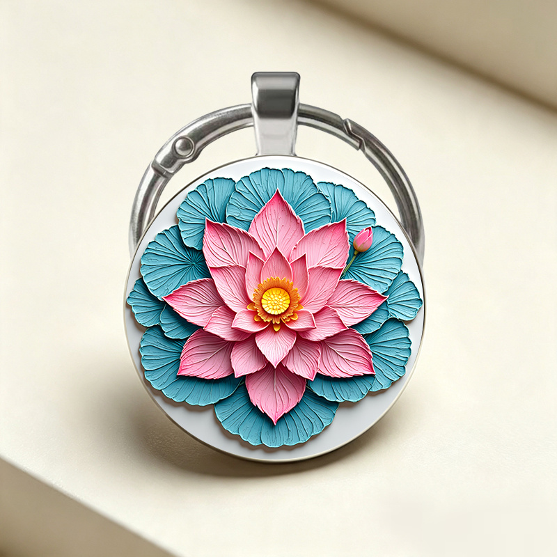 Fresh Pastoral Style Cross-Stitch Lotus Pattern Key Chain