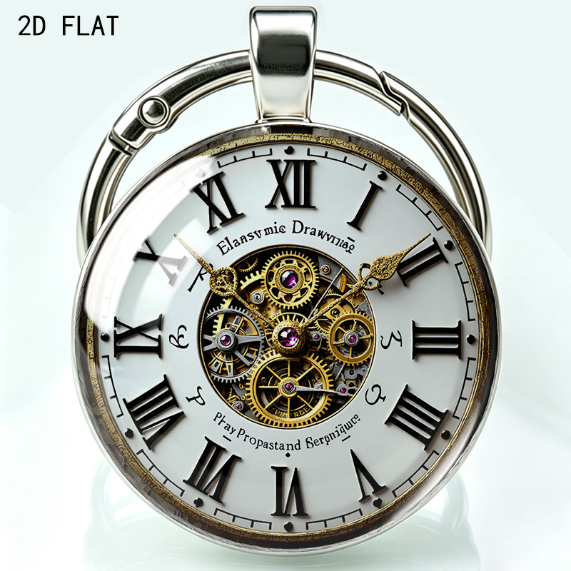 TEMU 1pc 2d Flat Retro Mechanical/nostalgic Style "precision Pocket Watch" Theme Keychain, Showcasing Intricate Mechanical Gears And Central Purple