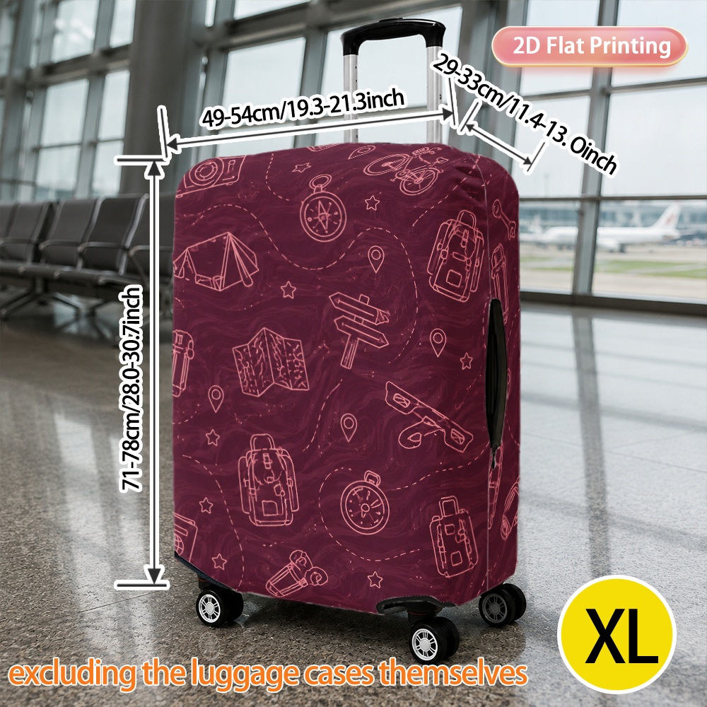 TEMU 2d Flat 1pc Burgundy Camping Icons Suitcase Cover Suitable For Family Trip Honeymoon Adventure Durable Material Protective Protection Travel