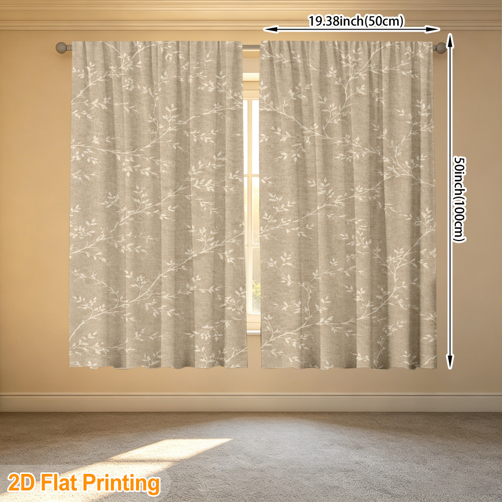 TEMU 2pcs Beige Semi-sheer Window Curtains Suitable For Privacy & Light Control, Modern Drapes With Beige Floral Vine Pattern, Polyester Panels