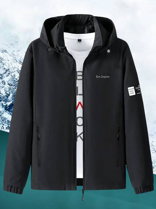 corta-vento masculino com estampa de fonte para /outono, agasalho para outono/inverno, com bolsos com zíper, de usar para passeios diários