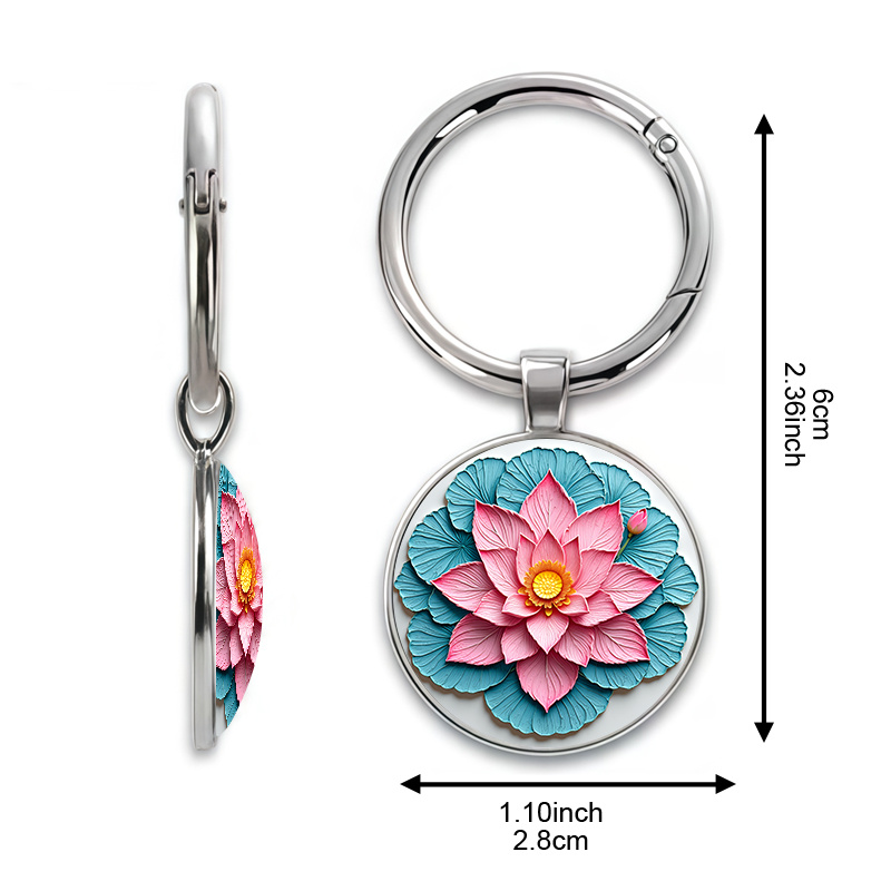 Fresh Pastoral Style Cross-Stitch Lotus Pattern Key Chain