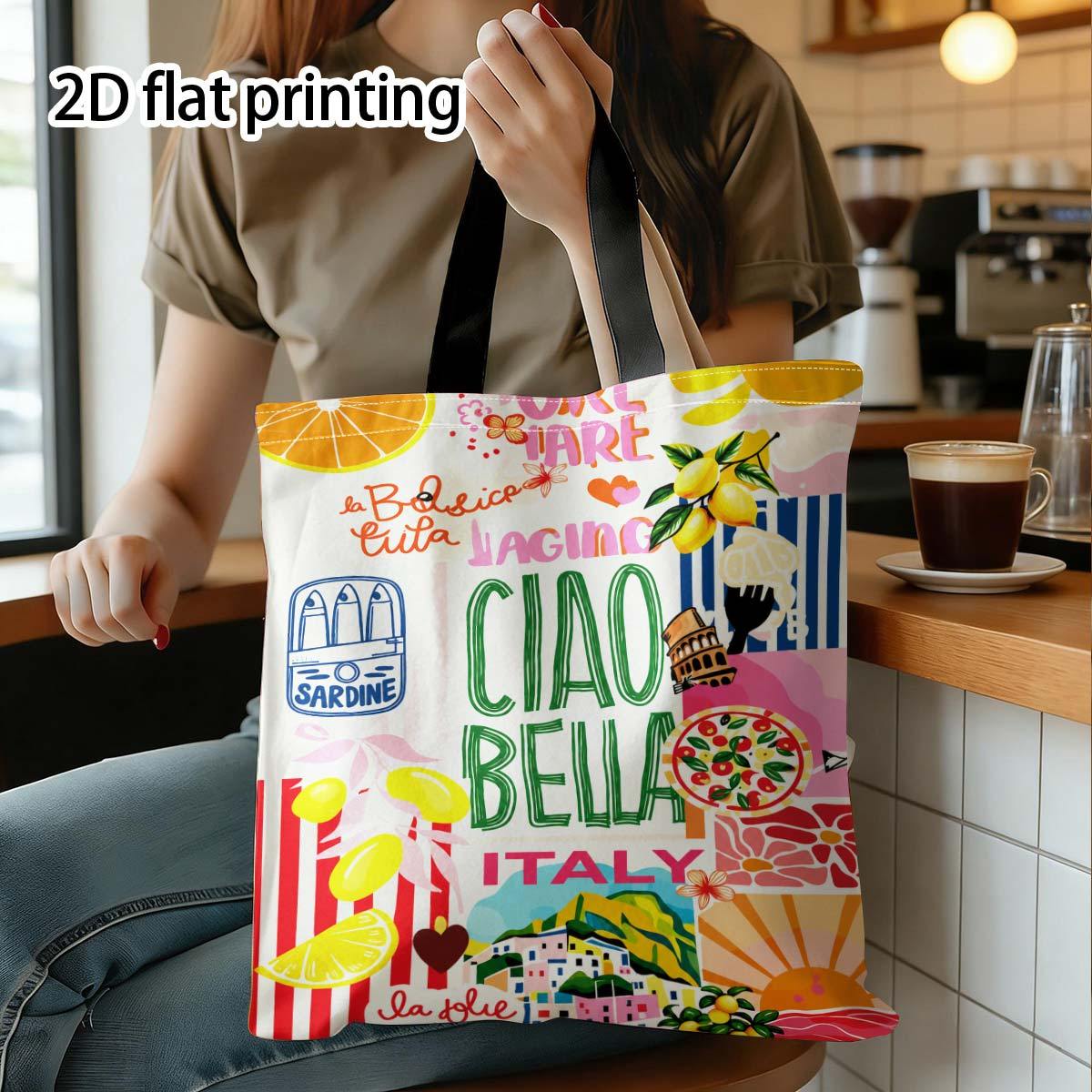 TEMU Italian-style Decorative Painting: Tote Bag, Suitable For Outdoor And Shopping, Unisex Shopping Bag | Durable Handle, Cute Tote Bag, Family