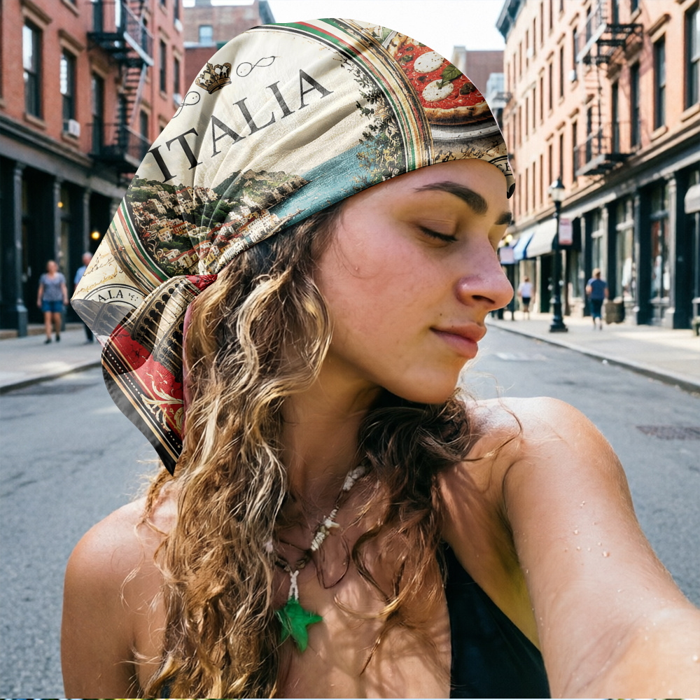 TEMU Italian Vintage Decor Art With Iconic Landmarks And Cuisine 1pc Square Scarf Unisex Printed Headscarf, Hiphop Street Handkerchief, Scarf, Party