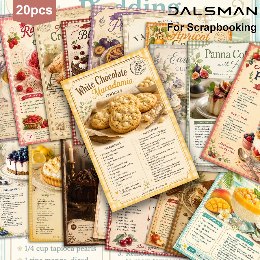 TEMU Lot de 20 cartes postales vintage de recettes de desserts, illustrations esthétiques de nourriture, papeterie pour décoration de cuisine et pour