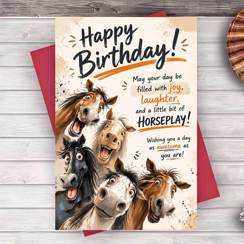 TEMU 1 Envelope And 1 Greeting Card Funny Horse Birthday Greeting Card For Humorous Animal Design Card For Birthday Celebrations And Party Wishes