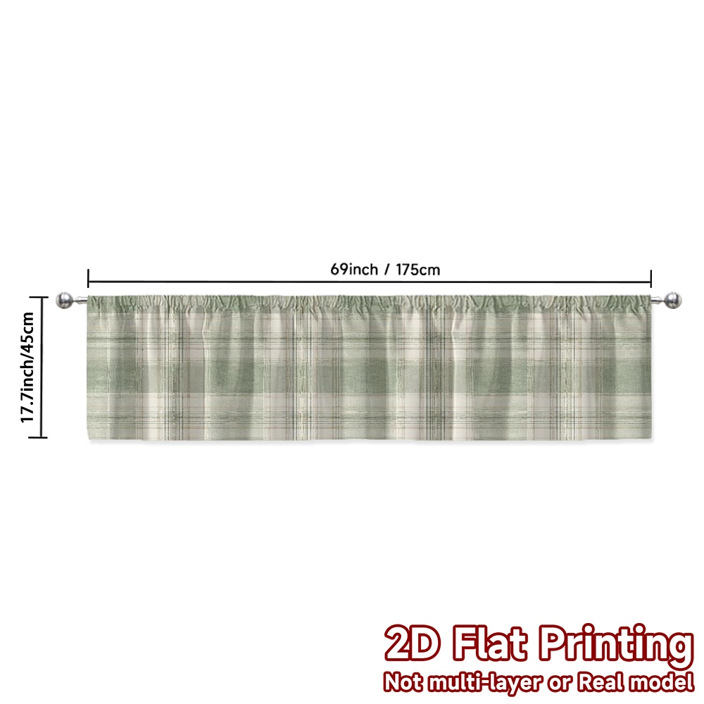 TEMU 2d Flat - 2d Flat - 2d Flat 1pc, Valance, Home Short Curtains Sage Lines Digital Printing Seasonal Party And Holiday Decorations Rod-style Cafe