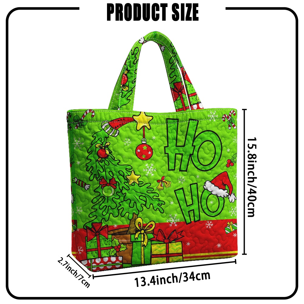 TEMU 2d Flat, 1pc Quilted Tote Hand Bag Christmas Tree Printed (not Embroidery). Large Capacity, Reusable Women's Stylish And Lightweight Handbag,