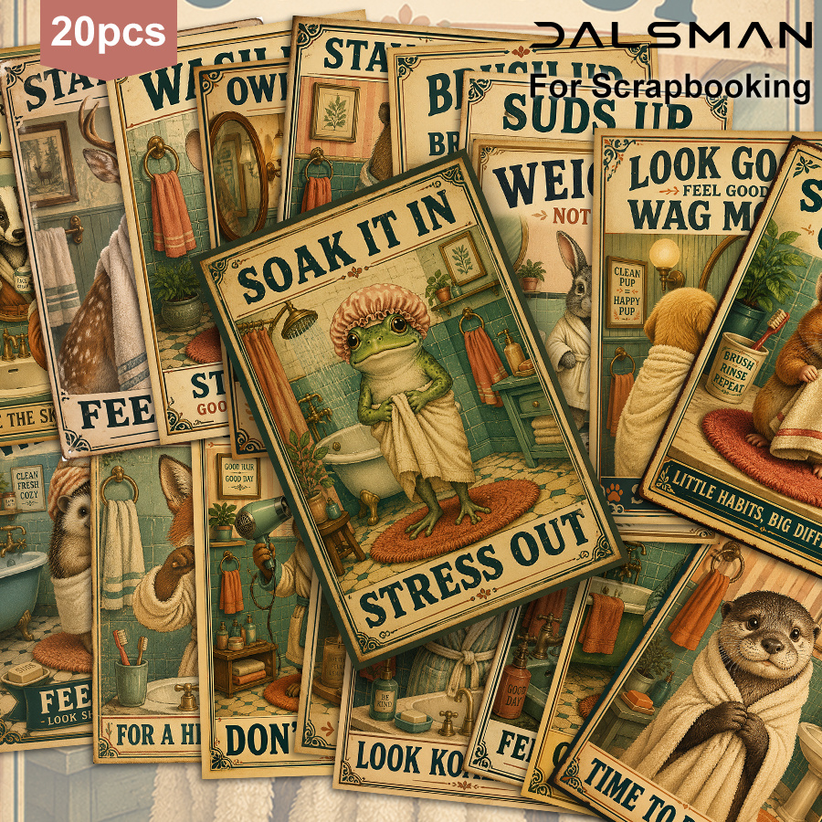 TEMU 20-pack Dalsman Vintage Animal Bathroom Postcards Set Funny Wall Art Decor For Office Relaxation Gift Aesthetic Room Decoration Stationery