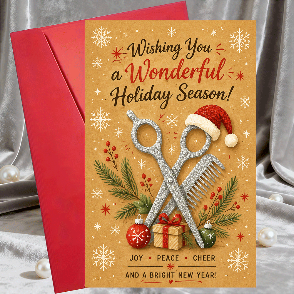 TEMU 1 Carte de Vœux + 1 Enveloppe - Carte de Vœux de Noël pour Coiffeur, Styliste, Personnel de Salon - Cadeau de Fêtes - Carte Plate pour