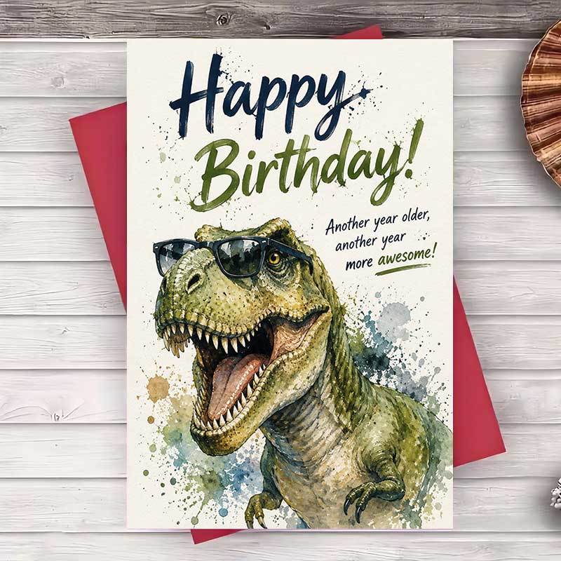 TEMU 1 Envelope And 1 Greeting Card Funny Dinosaur Birthday Greeting Card For Men And Coworkers Watercolor T Flat Stationery For Birthday Celebration