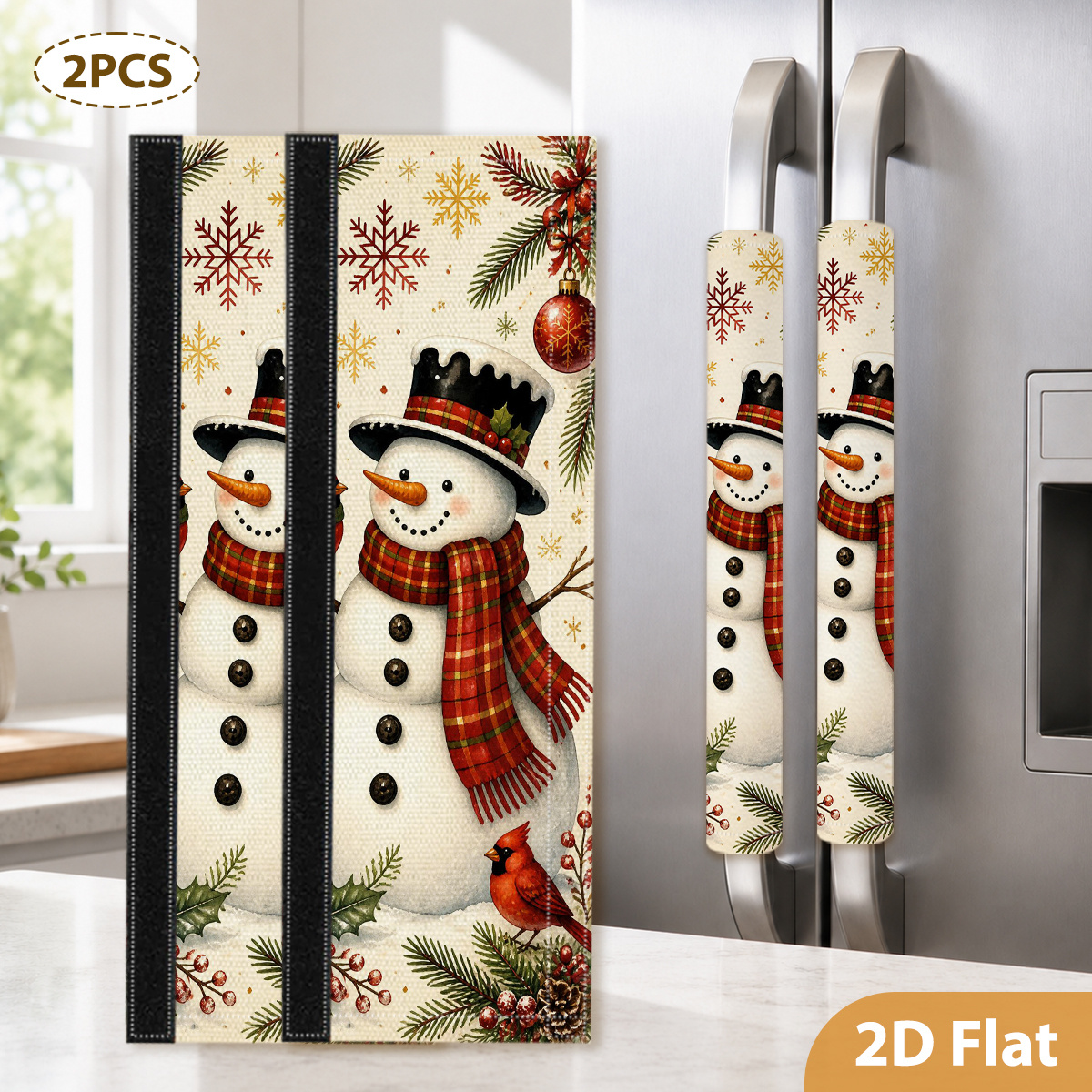TEMU 2pcs Snowman Print Refrigerator Handle Covers For Refrigerators, Microwaves, And Ovens Covers, Reduces , Housewarming Kitchen Decor Gift,