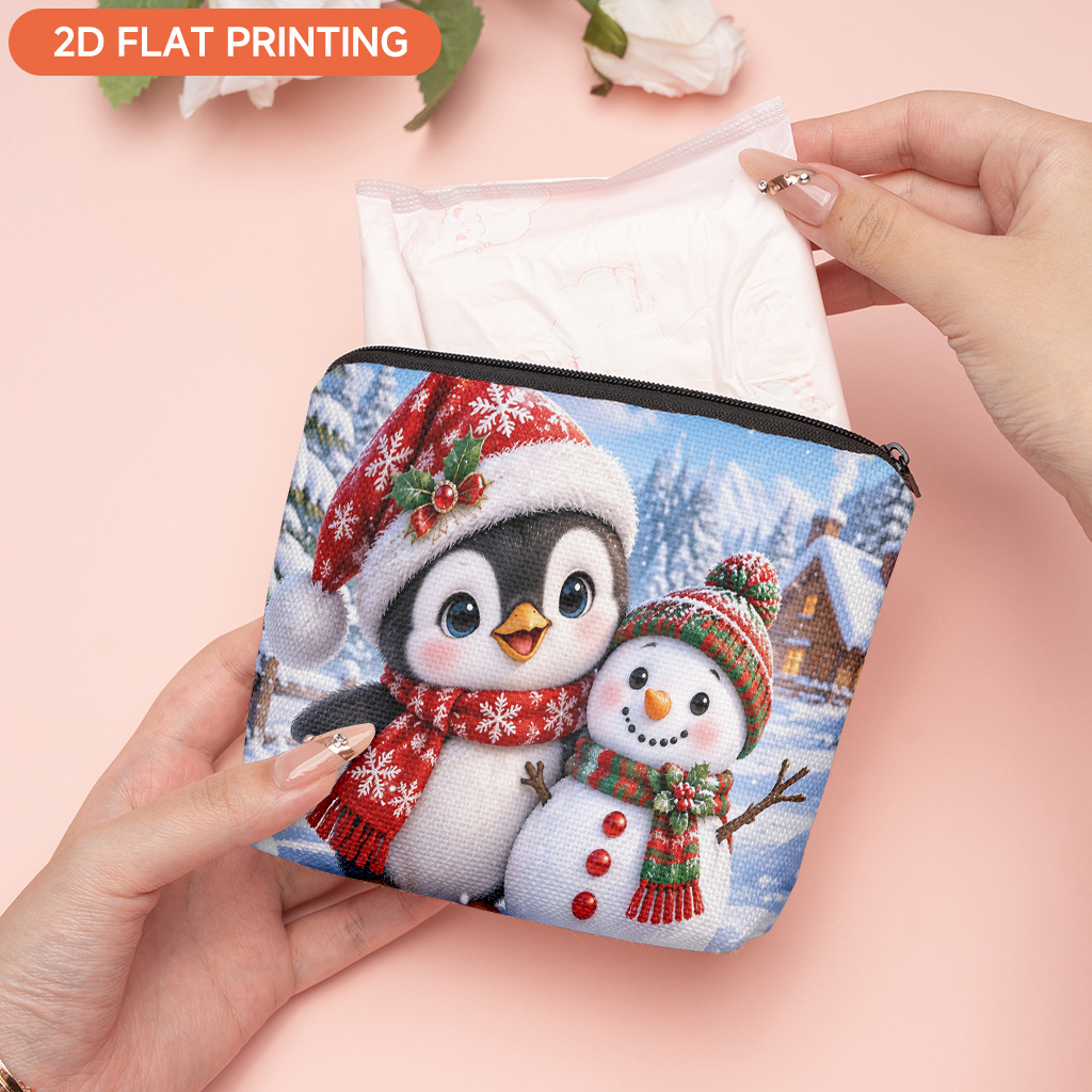 1pc cute snowy winter sanitary napkin holder period pouch double sided suitable for women zipper storage bag multicolor for cosmetics candies small items travel supplies gift for