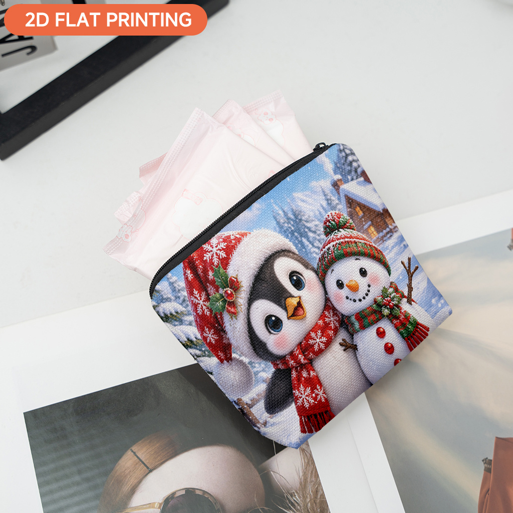 item picture 1pc cute snowy winter sanitary napkin holder period pouch double sided suitable for women zipper storage bag multicolor for cosmetics candies small items travel supplies gift for