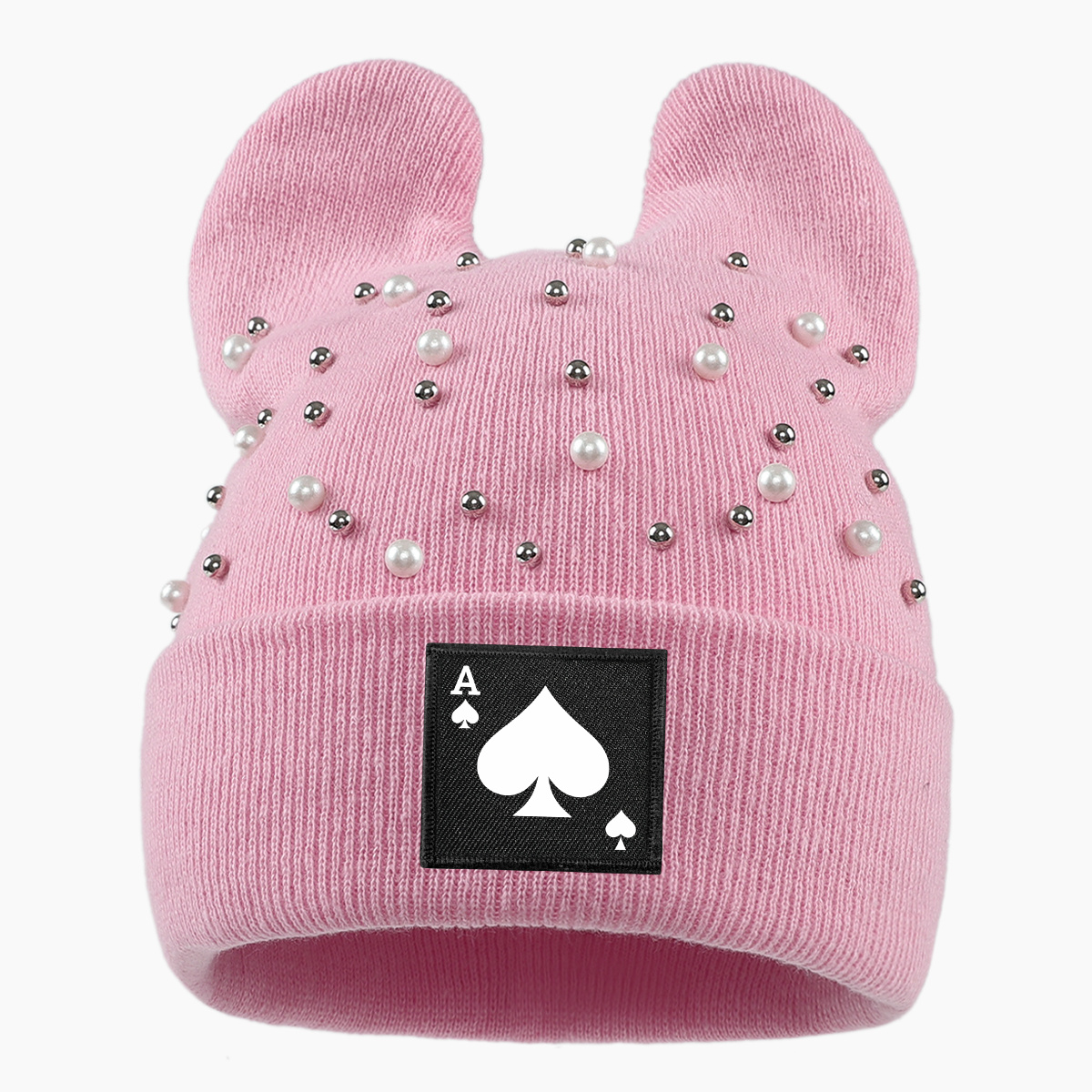 TEMU 1pc Pearl Cat Ear Beanie Unisex Hat No Brim Urine Hat Fabric Label Autumn Winter Warm Elastic Hat No Brim Pullover Hat Daily All-match Warm