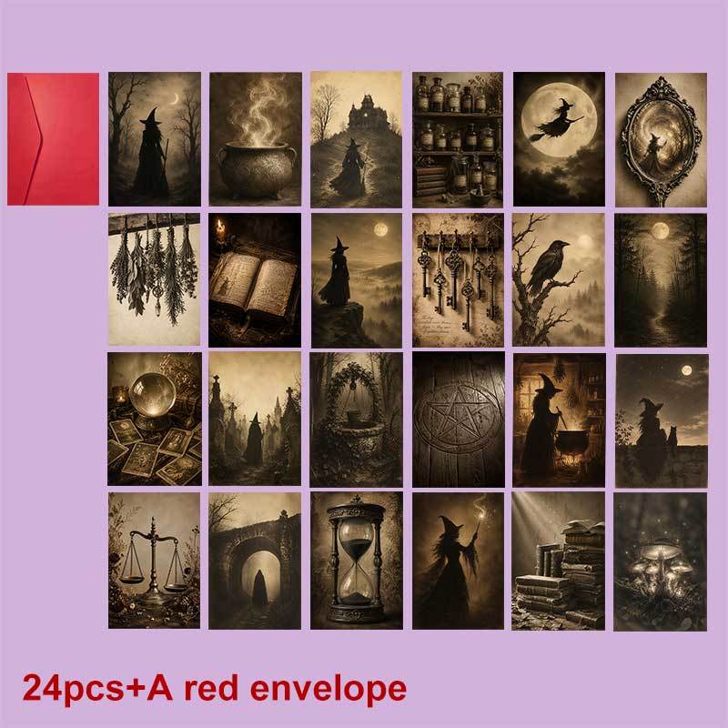 TEMU 24-pack+a Envelope Mysterious Halloween Postcard, Dark And Forest Scenery With Text , Perfect For , Halloween Holiday Vintage Aesthetic