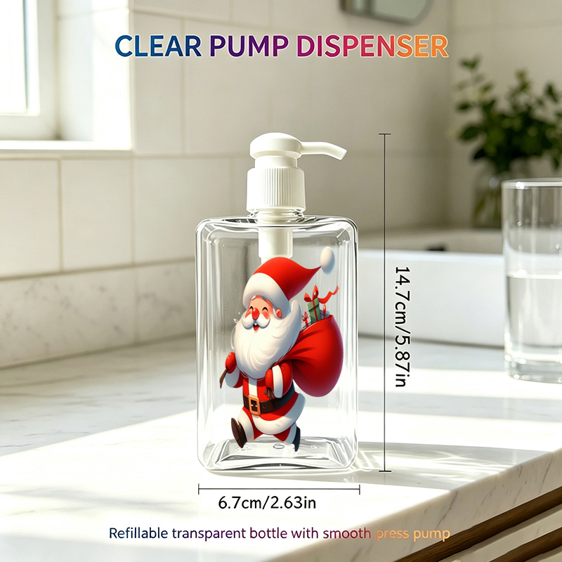 TEMU 2D Plat, 1pc, Motif Père Noël Portant un Cadeau 280ml, Pompe Cosmétique Rechargeable, Convient pour Lavage des Mains/Shampoing/Nettoyant pour ,