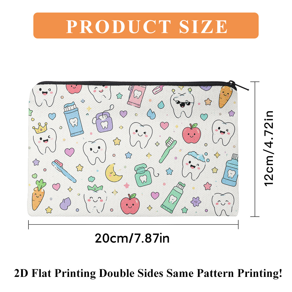 TEMU 1pc Dental-themed Pencil Case Suitable For School Supplies Storage, Zipper Closure Tooth-shaped & Dental Hygiene Bag, Linen Cover For,, - Gifts