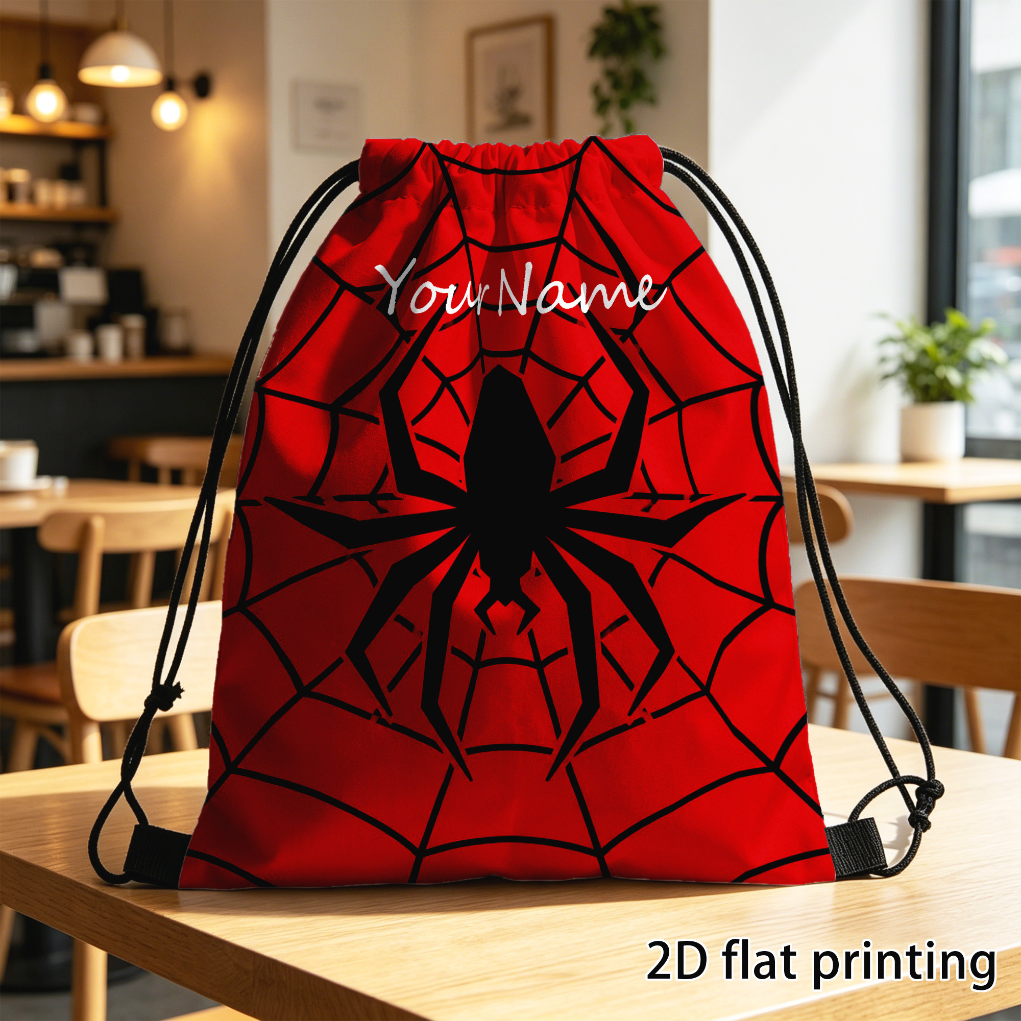 TEMU 1pc, Customized Drawstring Backpack, Web Gothic Drawstring Backpack Portable Multi-pocket Suitable For Gym Travel Sports Lightweight Durable