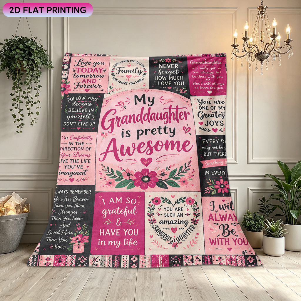 TEMU Flannel Blanket 1pc, Grandma S Warm To Granddaughter, Aesthetically Designed Creative Blanket; Modern-style Printed, Warm Throw/wrap; Versatile,