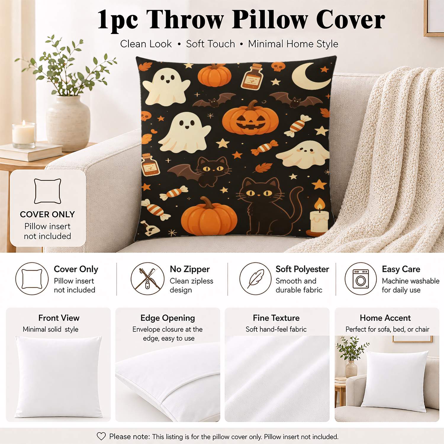 2d flat 1pc pillowcase hallowe printed pillowcase   pillowcase for sofa bedroom and study comfortable and soft pillowcase a gift   modern decor   durable fabric 2d flat