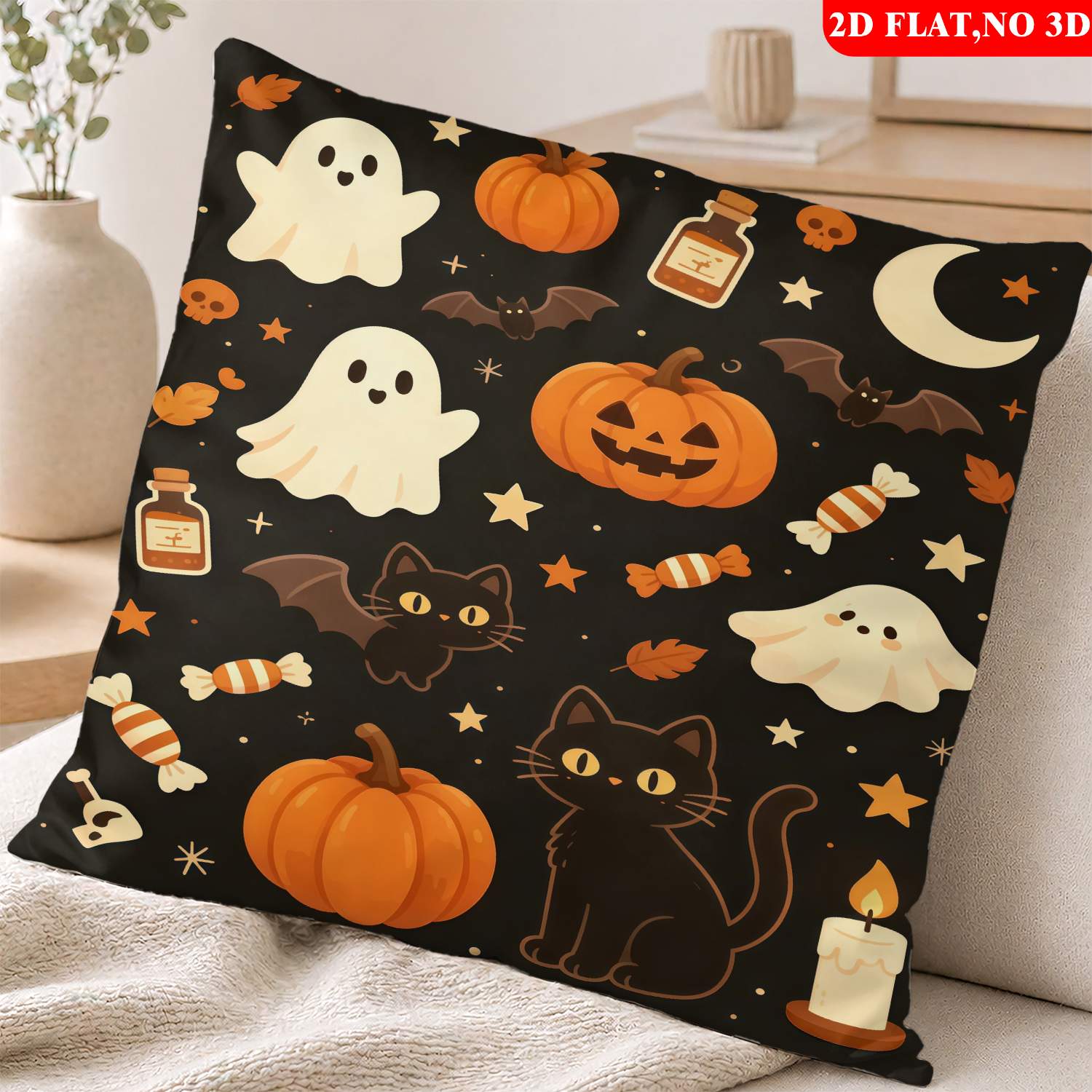 item picture 2d flat 1pc pillowcase hallowe printed pillowcase   pillowcase for sofa bedroom and study comfortable and soft pillowcase a gift   modern decor   durable fabric 2d flat