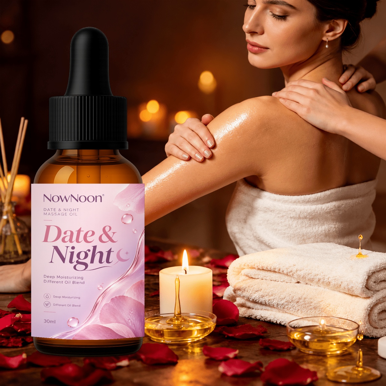 Natural Date Night Massage Oil, Rose-Infused Body Oil
