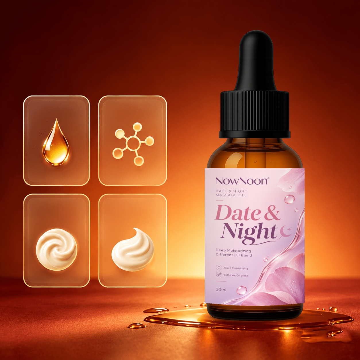 Natural Date Night Massage Oil, Rose-Infused Body Oil