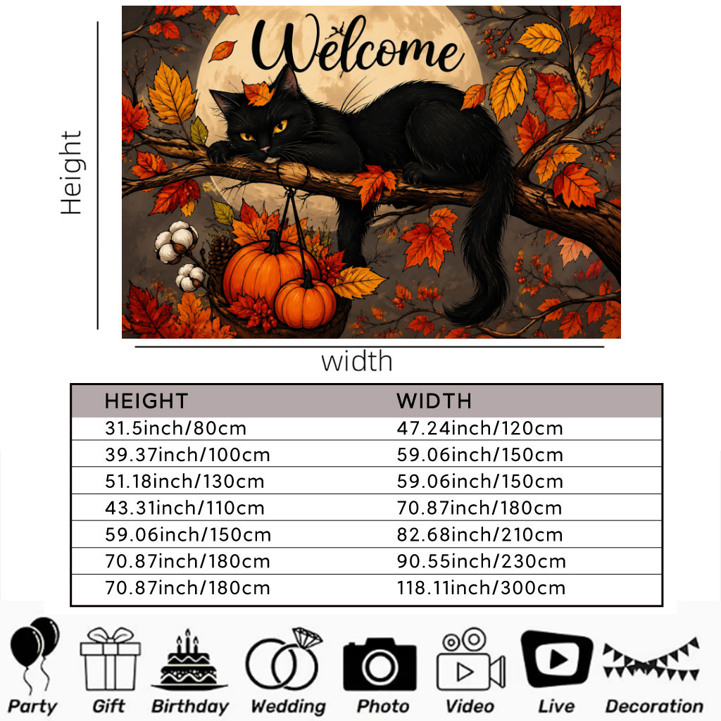 2d flat 1pc   suitable for halloween cat on branch banner square wall hanging with photographic backdrop outdoor decoration for patio garage door parties easy to hang themed print for weddings birthdays christmas 2d flat