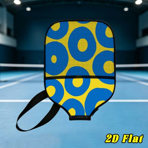 εικόνα αντικειμένου θήκη ράκετας pickleball 1 τεμ. με προστατευτικό διχτυωτό - μπλε & κίτρινη γεωμετρική μανίκι ράκετας, φορητή ανθεκτική στη φθορά θήκη ράκετας κατάλληλη για υπαίθρια σπορ, κατάλληλη για pickleball για τουρνουά, προπόνηση και αποθήκευση