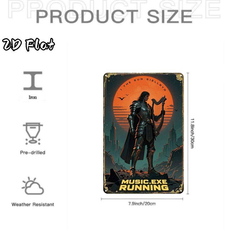 2d flat 2d flat 1pc music exe running poster creative tin sign garage decoration   lettering high     2d flat   room decor 8x12