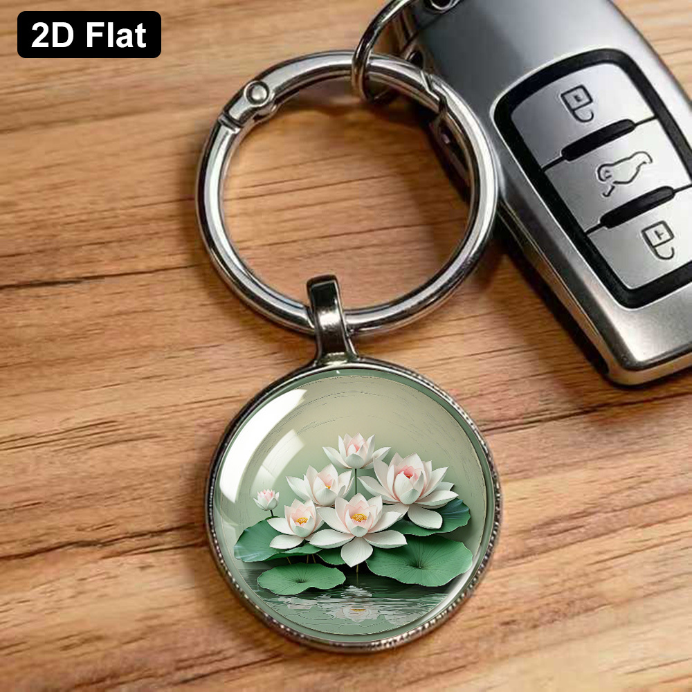 Modern Minimalist Style "Five White Lotus" Theme Keychain