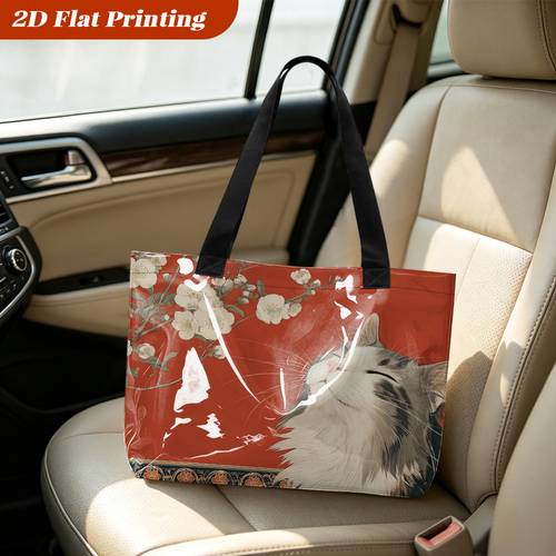 2d flat 1pc womens pvc shoulder bag reusable handbag large capacity travel bag durable and easy to tote fashionable yoga and fitness bag cat and print gift for family
