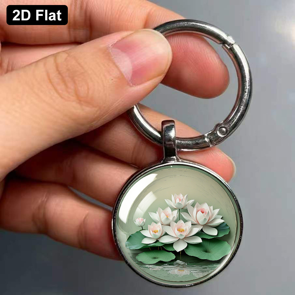 Modern Minimalist Style "Five White Lotus" Theme Keychain