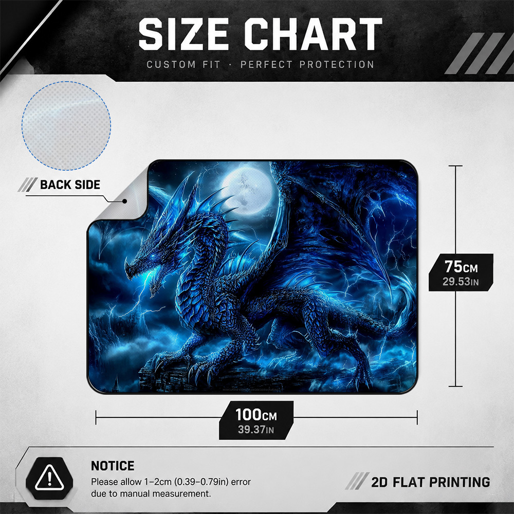 TEMU (2d Flat) 1pc Blue Dragon Under Moon Car Trunk Decorative Pad, Fits Different Car Models, Enhances Your Interior Ambiance, Suitable For Daily