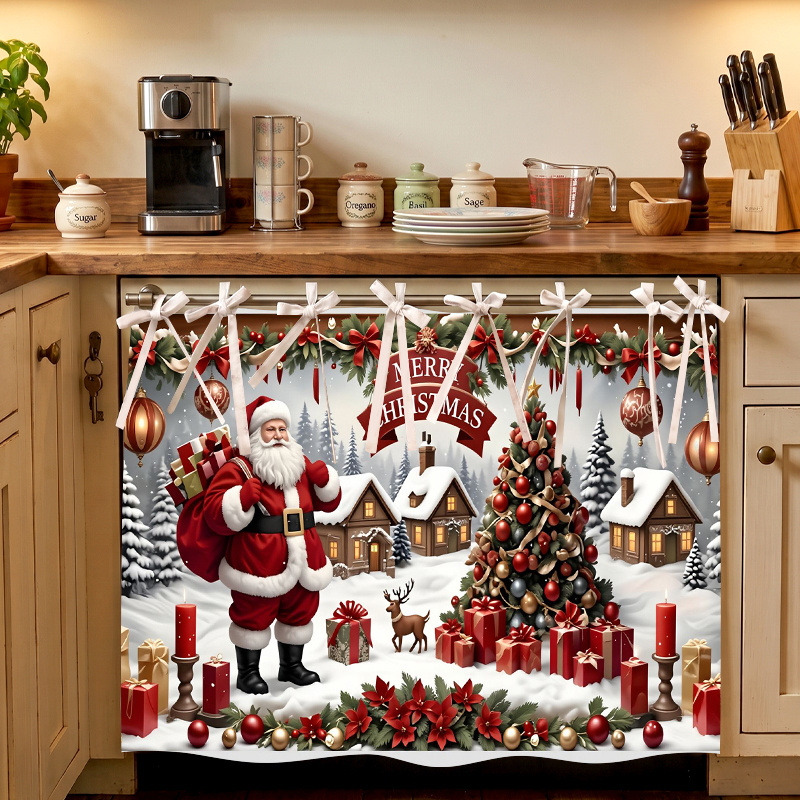 TEMU Christmas-themed Multi-functional Appliance Cover Suitable For Oven Doors, Washing Machine , Cabinet Panels & Stove Areas - Fabric With