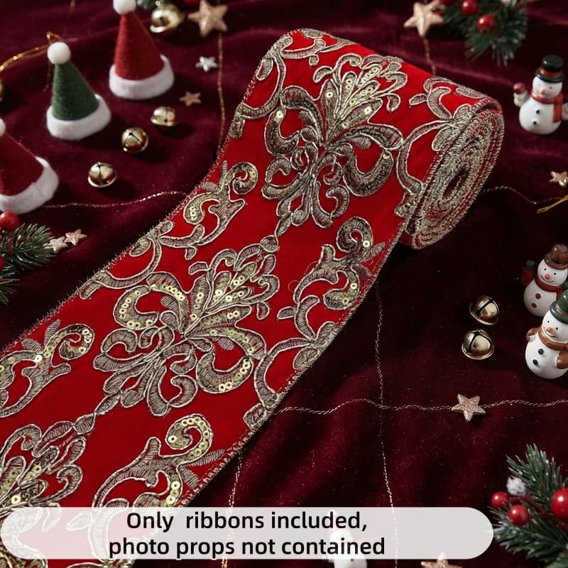 TEMU 10CM (4 pouces), 1 Rouleau (1,), Ruban de Velours Filaire Rouge Noël Motif Volant pour la Fabrication de Nœuds, la Fabrication de Couronnes,