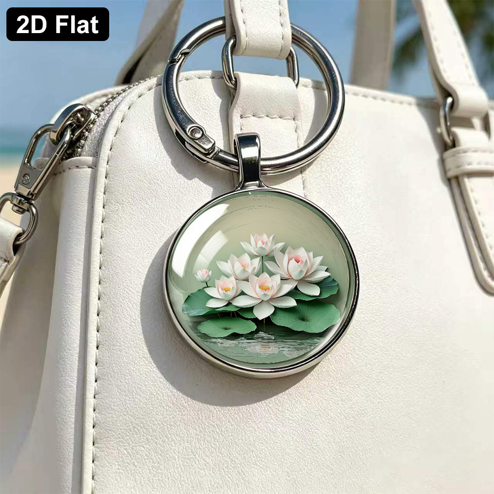 Modern Minimalist Style "Five White Lotus" Theme Keychain