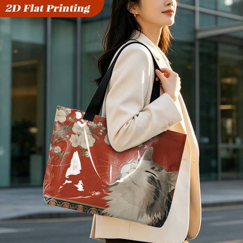 item picture 2d flat 1pc womens pvc shoulder bag reusable handbag large capacity travel bag durable and easy to tote fashionable yoga and fitness bag cat and print gift for family
