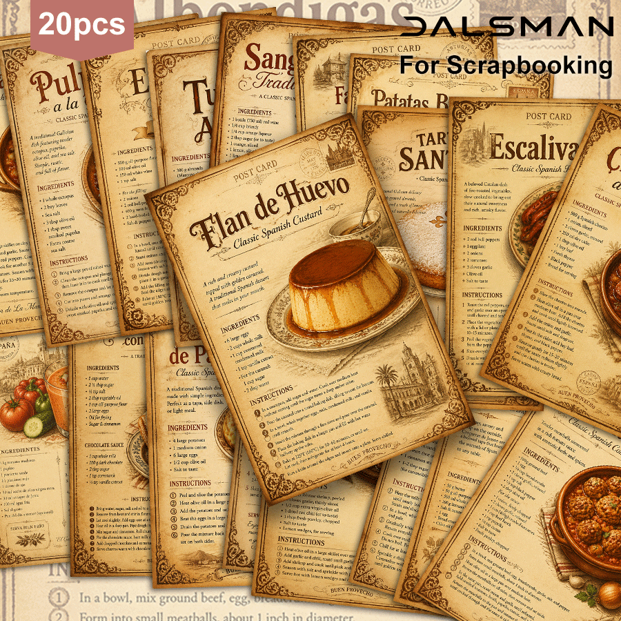TEMU Set de 20 tarjetas postales vintage de recetas de comida española DALSMAN para decoración de cocina y recuerdos de viaje. Regalo para foodies y