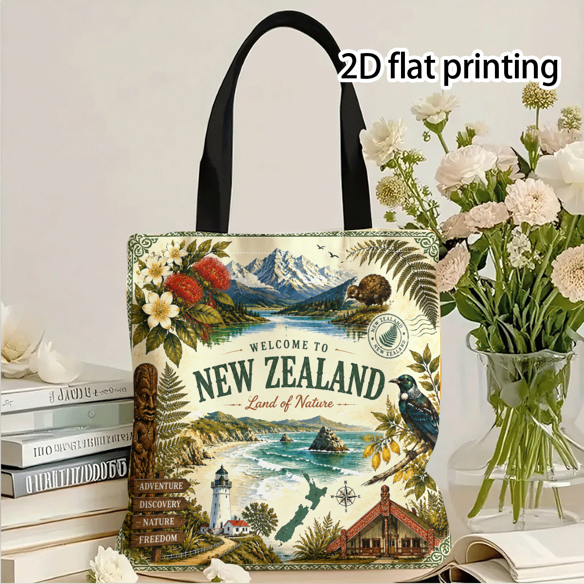 TEMU New Zealand Poster Design Tote Bag Print Colorful Shoulder Bag Suitable For Outdoor Shopping Suitable For Gatherings Holiday Events Double