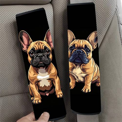 item picture 2pcs french bulldog car seat belt covers high quality material sleek universal car soft cushioned support great festival gift for couples family and car enthusiasts