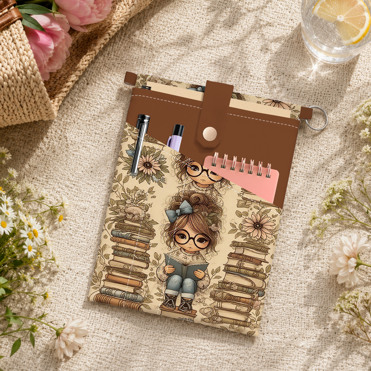 TEMU para libros de 1 pieza de fibra de poliéster para chica amante de los libros, color marrón, con bolsillo para guardar bolígrafos, libros tamaño