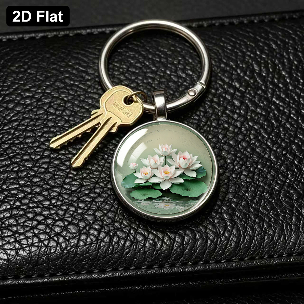 Modern Minimalist Style "Five White Lotus" Theme Keychain