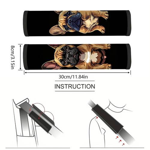 2pcs french bulldog car seat belt covers high quality material sleek universal car soft cushioned support great festival gift for couples family and car enthusiasts