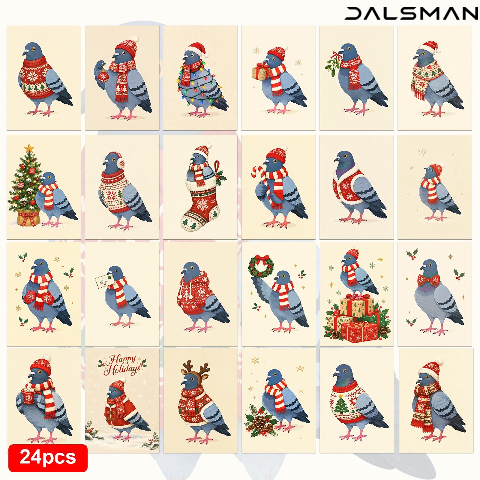 TEMU 24-pack Dalsman Christmas Pigeon Postcards Festive Holiday Greeting Cards For Seasonal Stationery For Winter Mail And Party Invitations