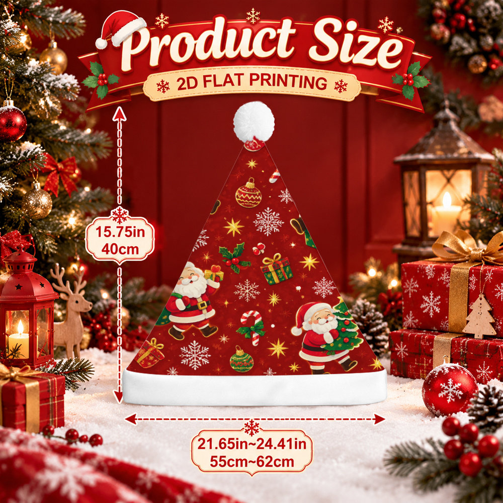 TEMU 1pc 1pcs Santa Hat Suitable For - Washable Christmas Headwear With Santa Claus Design, Hand Washable Suitable For Xmas Parties, Weddings,