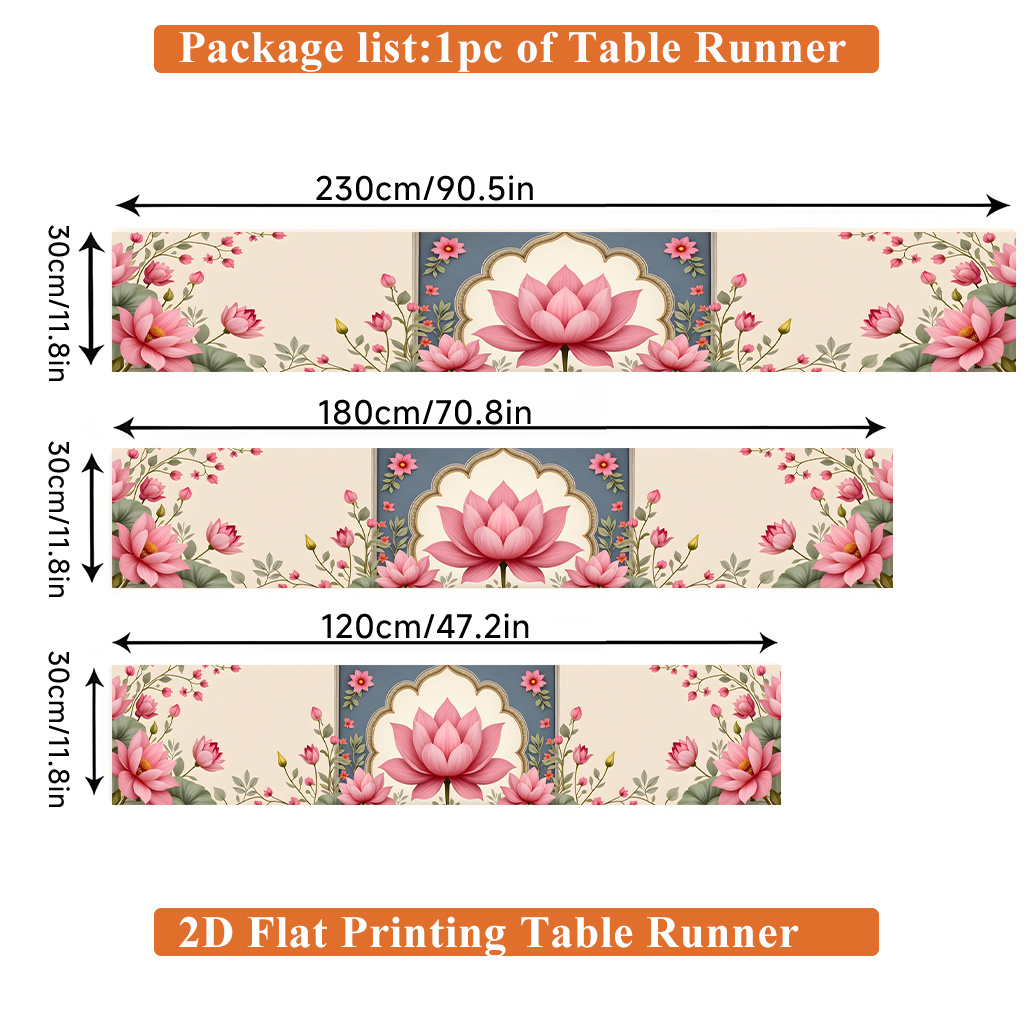 TEMU 2d Flat Printing Table Runner 1pc, Lotus Flower Rectangular Polyester Table Runner, For Dining Table, Coffee Table, Home Decor, Vibrant Cultural