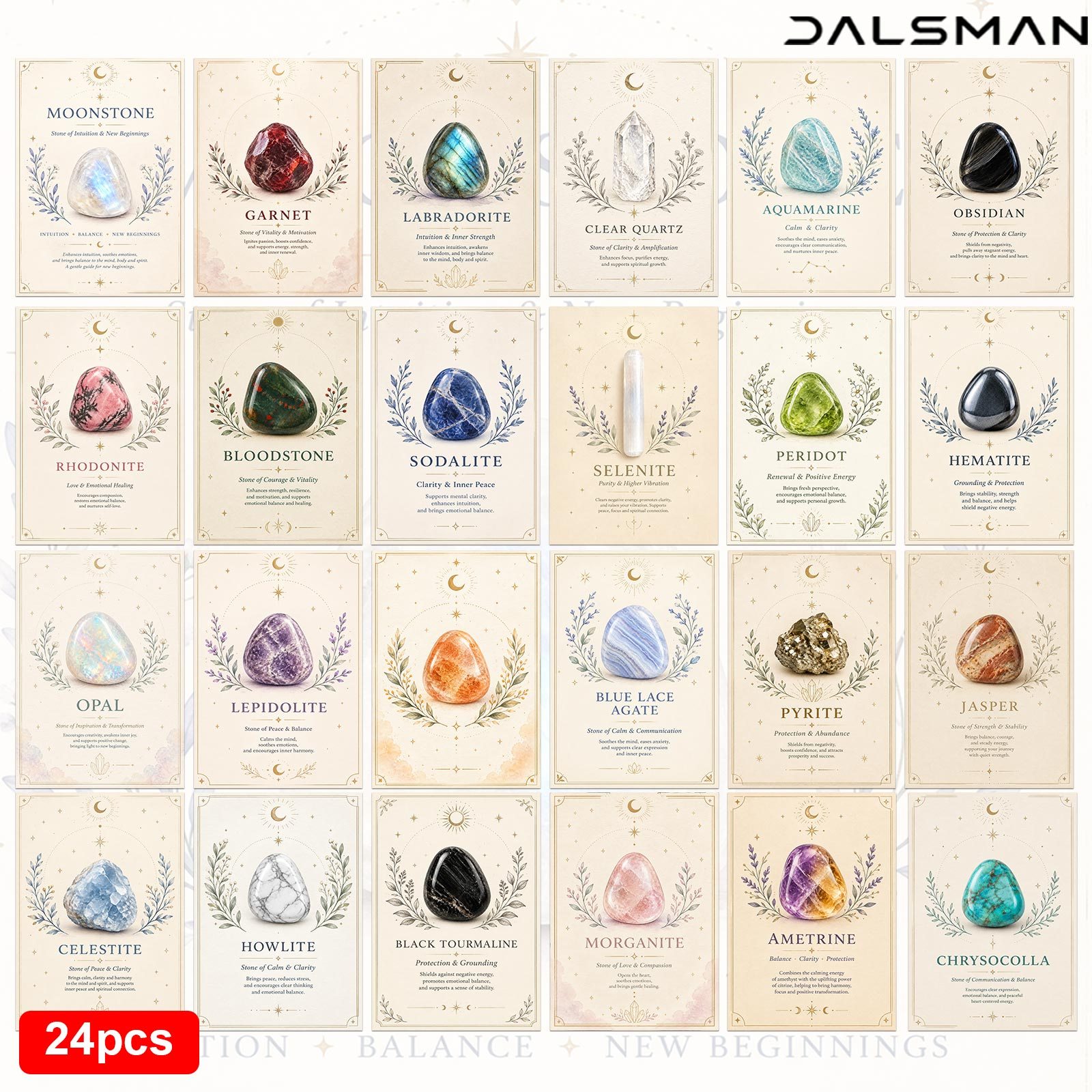 TEMU 24-pack Crystal Postcards Set Aesthetic Gemstone Stationery Cards For Meditation Mindfulness Gifts For And Colleagues Home Office Decor Dalsman